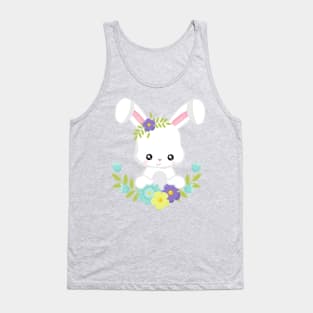 Easter, Cute Bunny, White Bunny, Rabbit, Flowers Tank Top